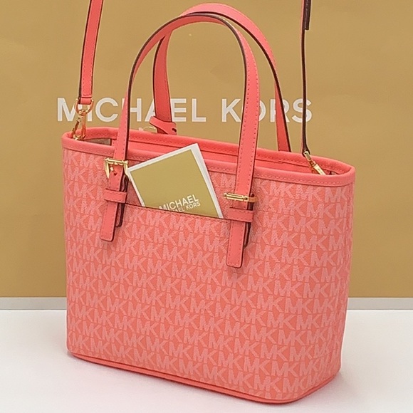 MICHAEL KORS CARRYALL XSMALL CONVERTIBLE TOP ZIP TOTE XBODY GRAPEFRUIT MULTI - Picture 4 of 16